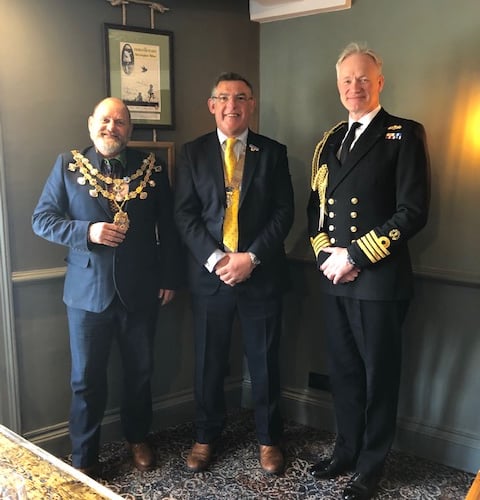 Left to right: Town Mayor Graham Webb; Rotary President Nick Hindmarsh; and Captain Roger Readwin, commanding officer at Britannia Royal Naval College