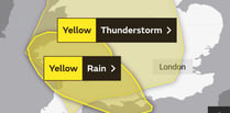 Yellow warning of heavy rain for Devon this evening