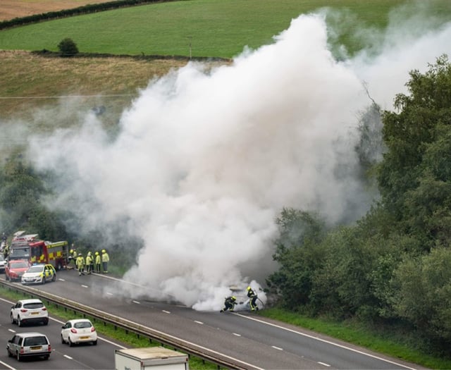 Vehicle catches fire on A38 causing significant delays