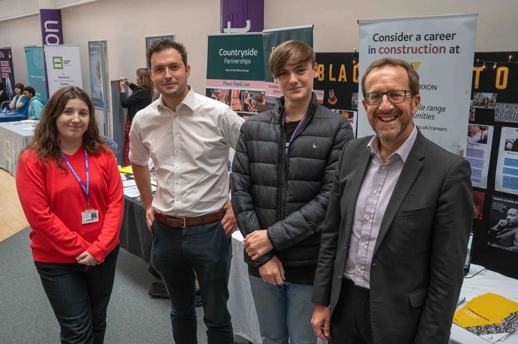 L to R: Bianca Marcu, student at South Devon College, Anthony Mangnall MP, Mark Aldridge, student at South Devon College and Laurence Frewin, Principal and CEO of South Devon College