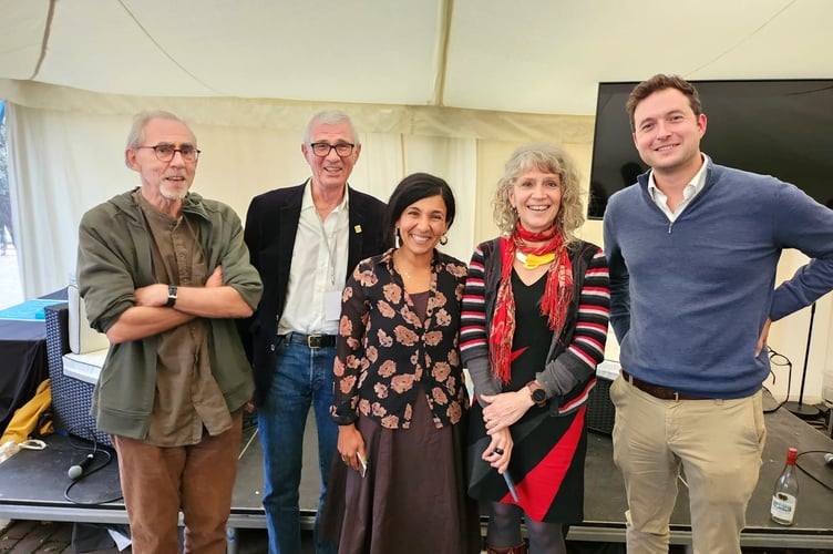 Enjoying the recent Dartmouth Food Festival  L-R Martin Caraher, Craig Davidson, Fatma Sabet, Clare Pettinger, Anthony Mangnall MP