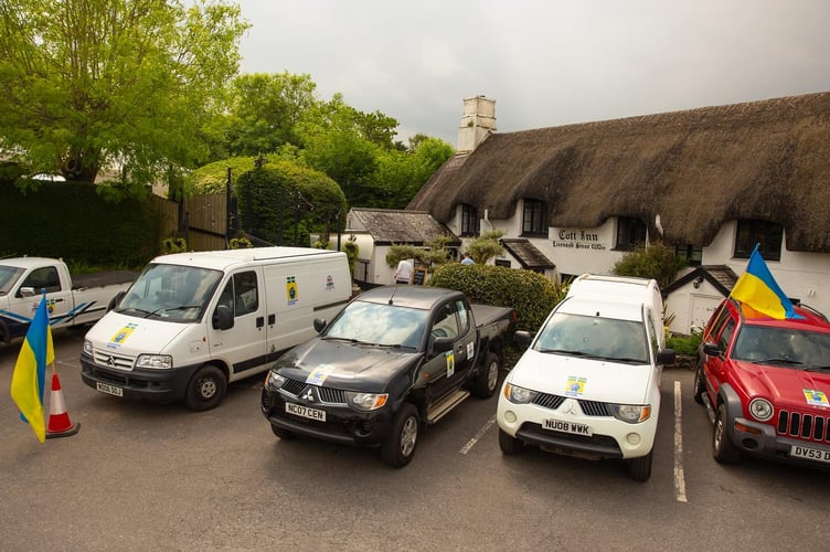 Some of the vehicles outside The Cott Inn.