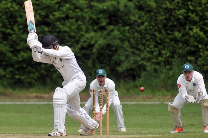 Devon Cricket League C Division West    Ashburton 1st XI  versus Cornwood 2nd XI. A 14 run win for Cornwood.  The bails go for Cornwood opener Josh Goodliffe courtesy of bowler Charlie Towers