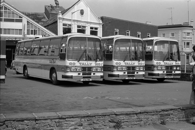 Three Tally Ho buses on the Quay, Kingsbridge