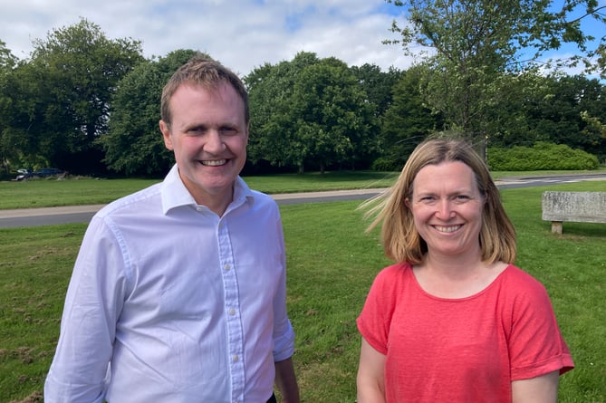Security Minister Tom Tugendhat with SW Devon's Conservative Candidate Rebecca Smith