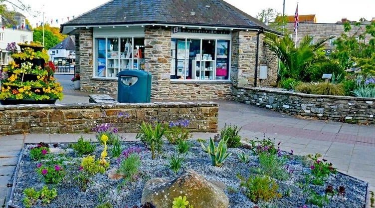 A Kingsbridge in Bloom display in front of Kingsbridge Information Centre