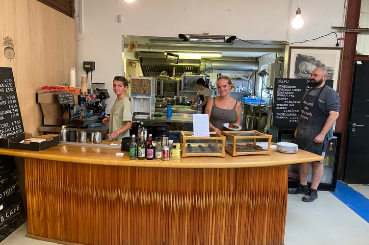 Behind the counter Anna Young and Ella Fraser