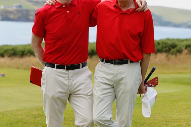 Thurlestone club captain Jim Stewart on Captains day with past captain John Mahood