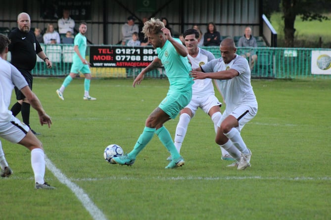 Getting stuck in, in Ivybridge Town's recent draw with St Blazey