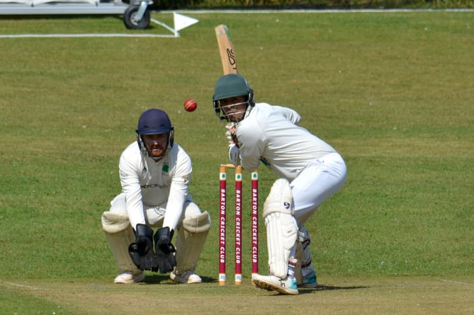 Stoke Gabriel batsman Abhishek Anand sizes up the Barton bowling