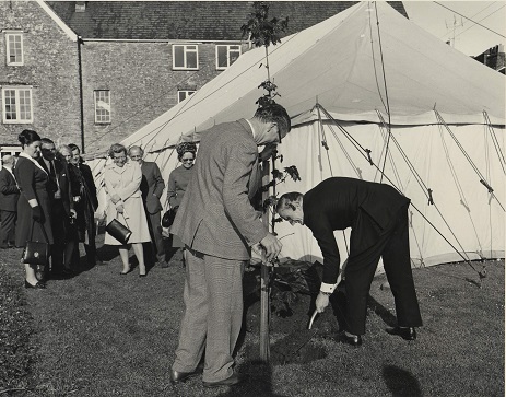 Official opening of The Cookworthy Museum, Kingsbridge on May 11 1972 by Lord Aberconway, Chairman of English China Clay.
Planting of a tree in the walled garden by Alan Dalton, Managing Director of ECC, aided by Surgeon Captain John Locke, Management Committee Cookworthy Museum Society.