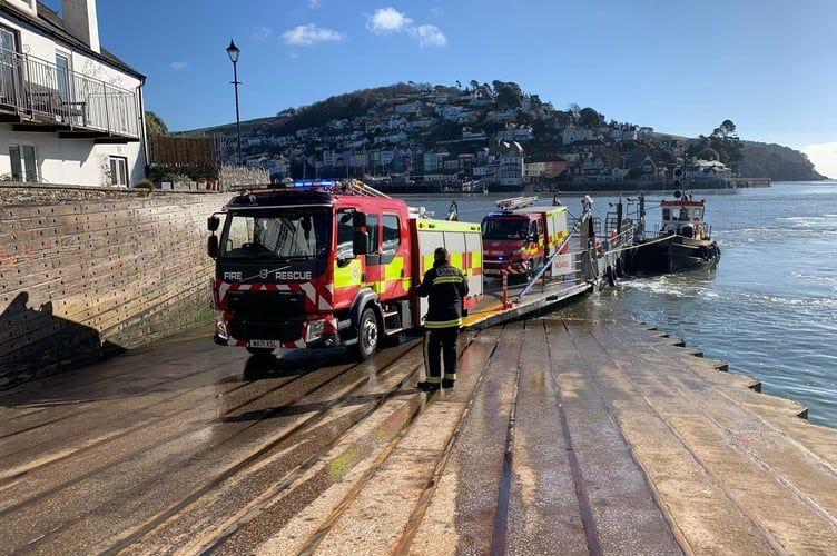 Brixham fire crews arrive in Dartmouth 